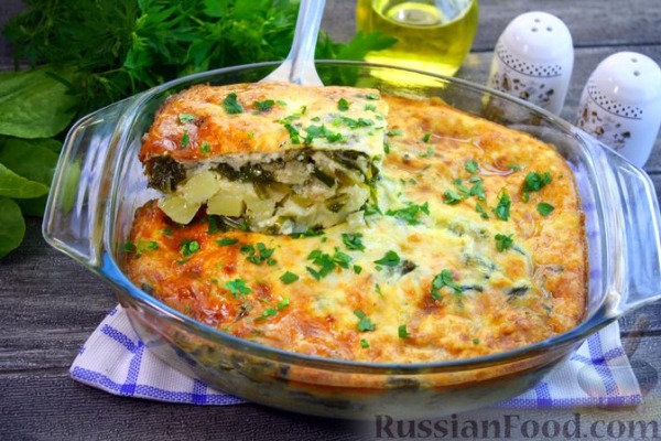 Молодой картофель, запечённый со шпинатом и сыром Молодой картофель, запечённый со шпинатом и сыром