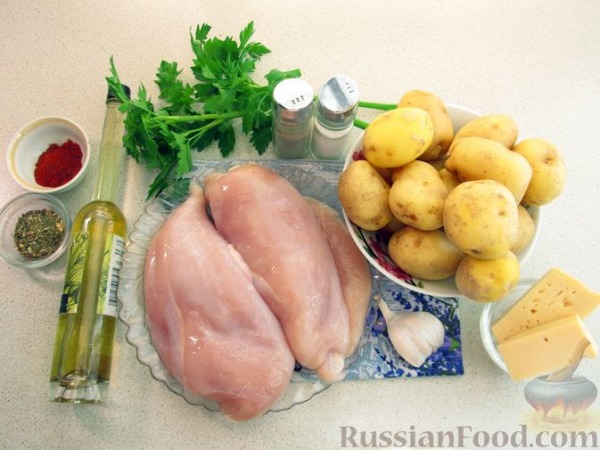 Куриное филе с молодым картофелем и сыром Куриное филе с молодым картофелем и сыром