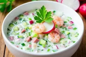 Окрошка с креветками