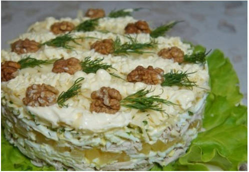 Салат с курицей и ананасами классический Салат с курицей и ананасами классический