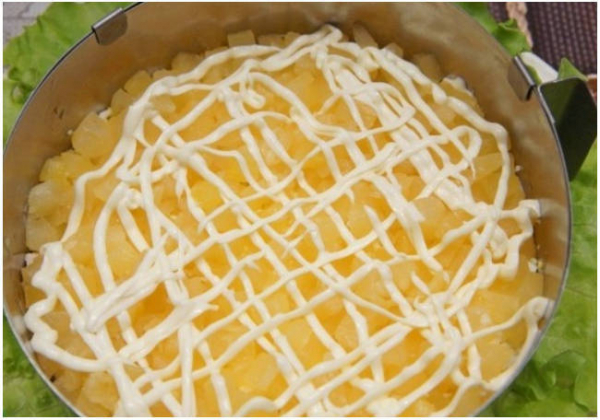 Салат с курицей и ананасами классический Салат с курицей и ананасами классический