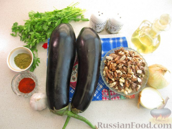 Рулетики из баклажанов по-грузински, с орехами, жареным луком и чесноком Рулетики из баклажанов по-грузински, с орехами, жареным луком и чесноком