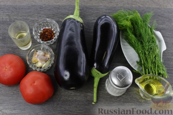 Острая закуска из жареных баклажанов с помидорами Острая закуска из жареных баклажанов с помидорами